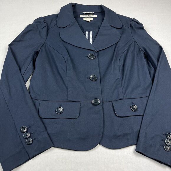 Tommy Hilfiger Womens Peplum Blue Blazer Workwear Button Stretch Jacket MEDIUM - Picture 2 of 11